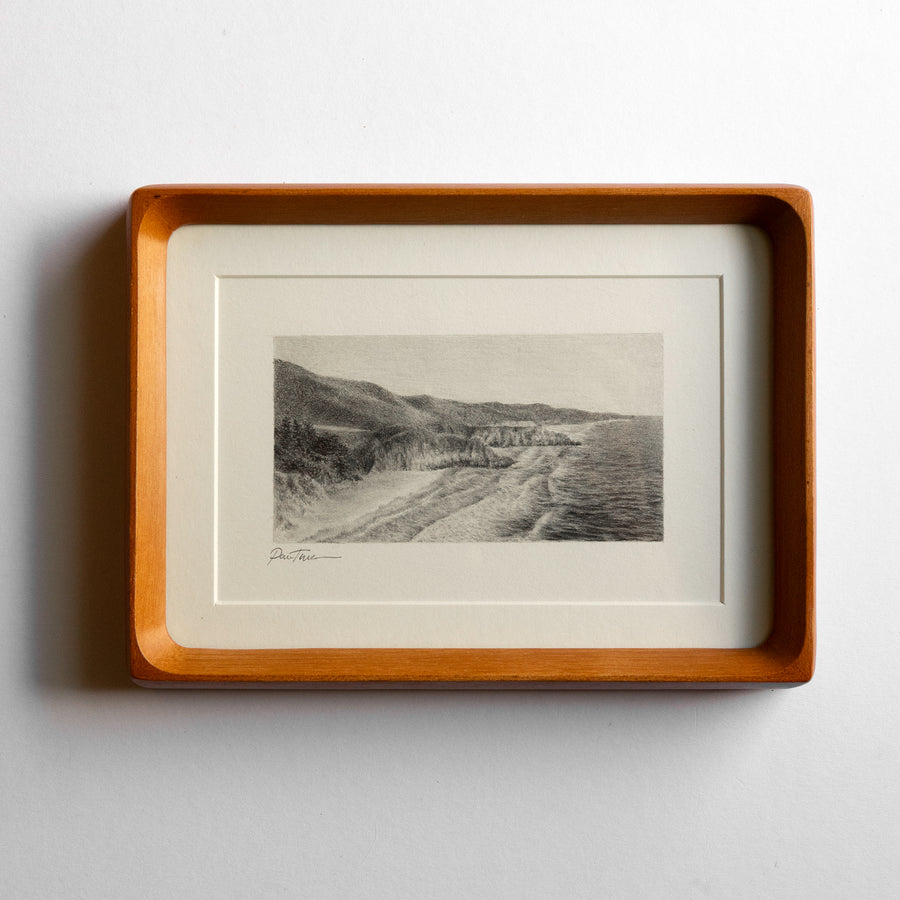 Framed drawing of Coast California on white background