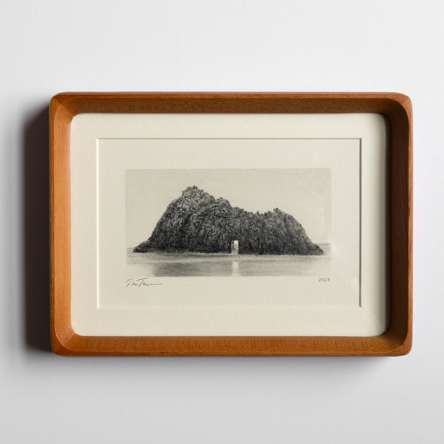 Framed drawing of Pfiffer Beach on a white background
