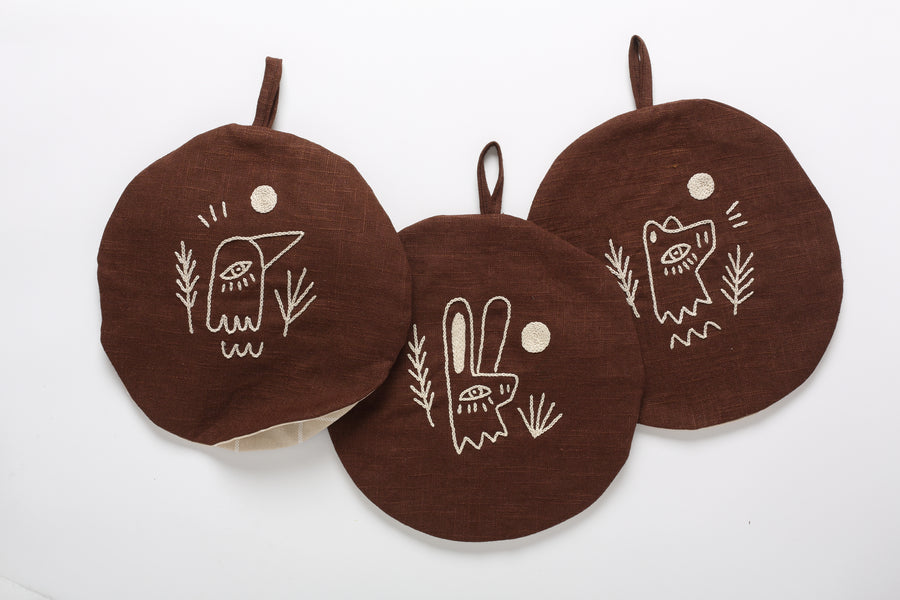 Fauna Terra (Brown) Tortilla Warmers. Bird, Rabbit, Jaguar. 