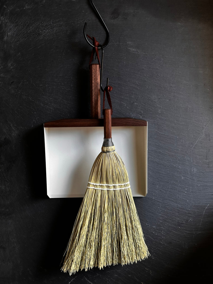 Dustpan and whisk broom in walnut