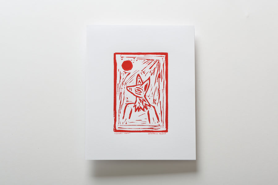 Coyote and Moon Prints Red