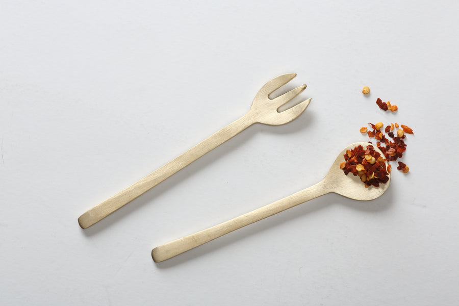 Brass Dessert Spoon and Fork