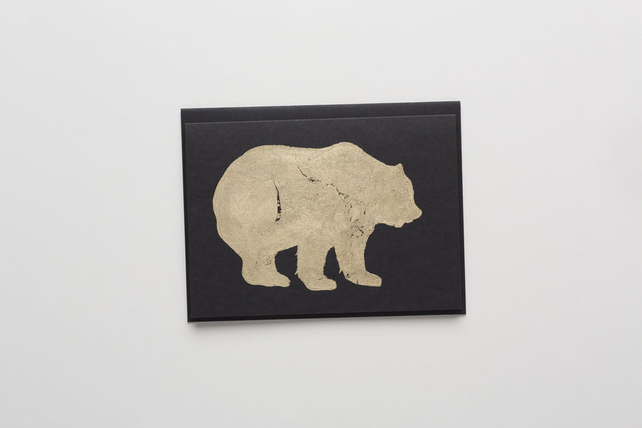 Bear Gold Leaf Greeting/Note Card black
