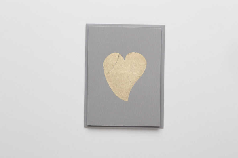 Curved Heart Gold Leaf Greeting/Note Card grey
