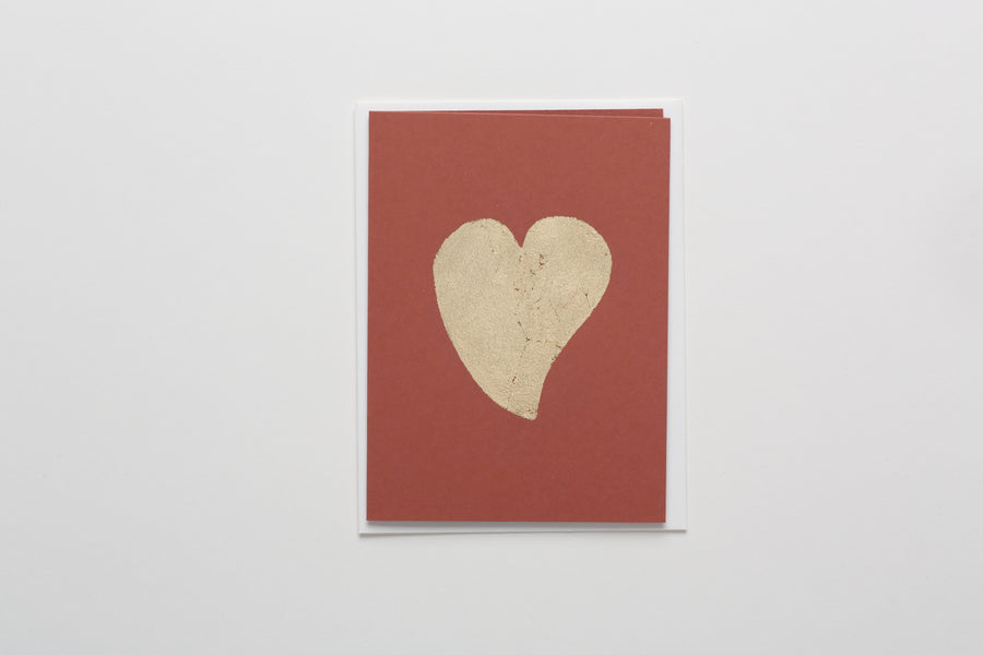 Curved Heart Gold Leaf Greeting/Note Card terra cotta