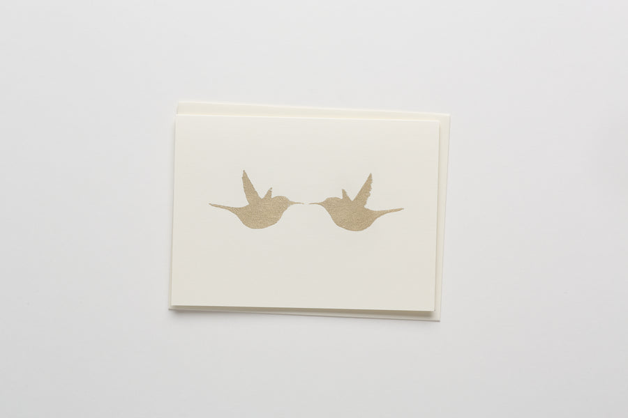 Two Hummingbirds Gold Leaf Greeting/Note Card cream