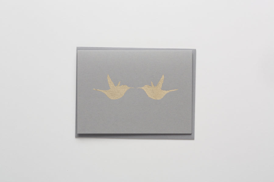 Two Hummingbirds Gold Leaf Greeting/Note Card grey