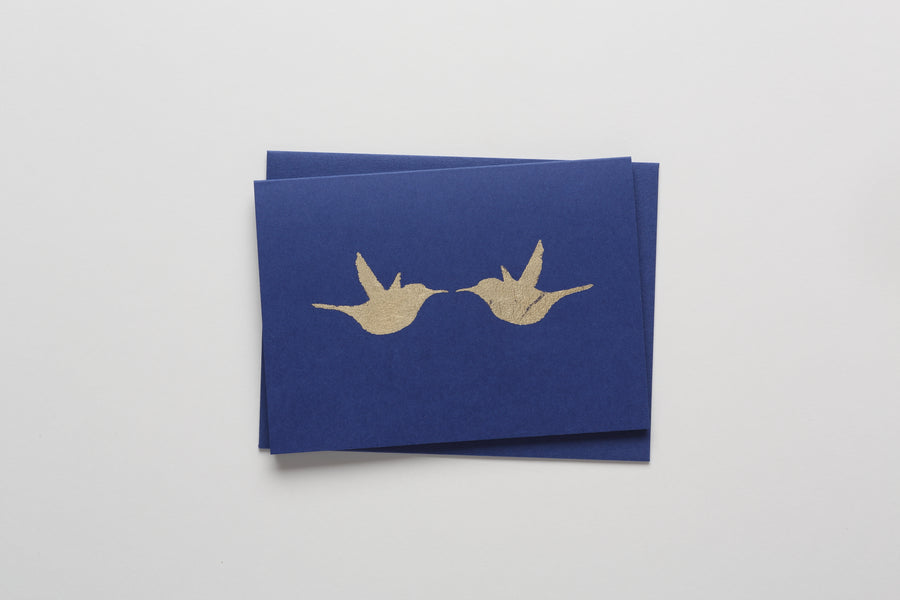 Two Hummingbirds Gold Leaf Greeting/Note Card navy