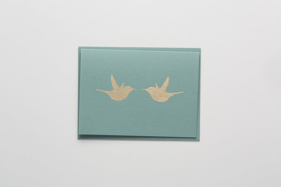 Two Hummingbirds Gold Leaf Greeting/Note Card sage
