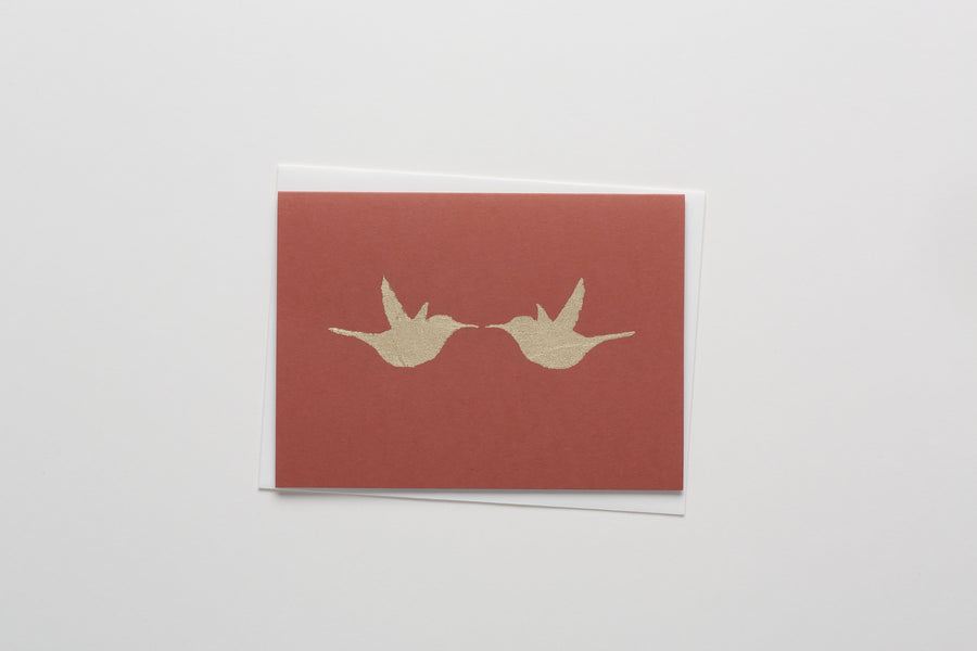 Two Hummingbirds Gold Leaf Greeting/Note Card terra cotta