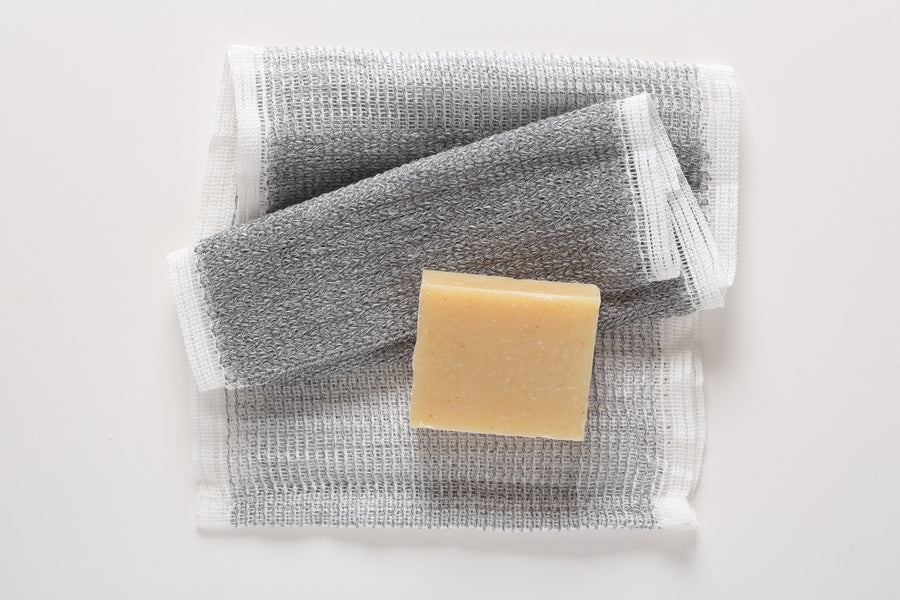 Binchotan Charcoal Body Scrub Towel with soap