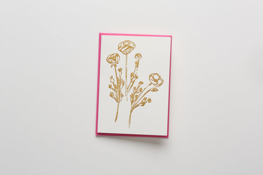 Golden Flower Poppy Greeting Card light background