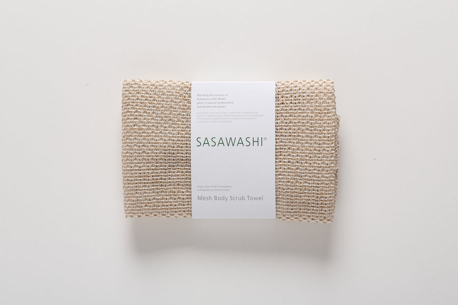 Sasawashi Mesh Body Scrub Towel packaged