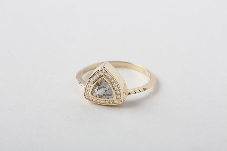 Young in the Mountains Zircon Trillion Halo Solitaire